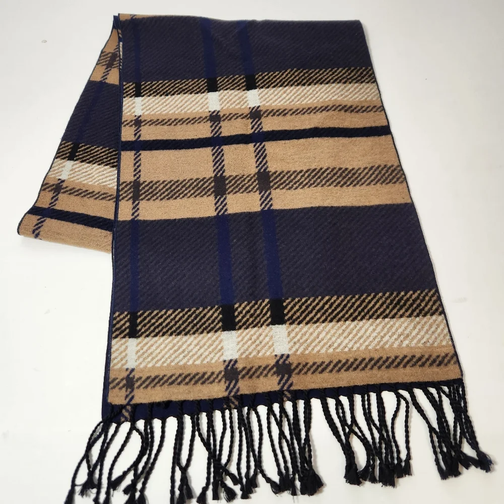 club room 100% silk scarf mens plaid flannel fringe preppy acedemia